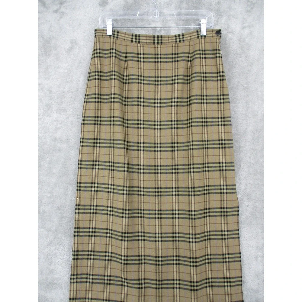 Vintage Rafaella Skirt Women 12 Plaid Wool Blend Maxi Fringe Straight Pencil Zip - Picture 3 of 8